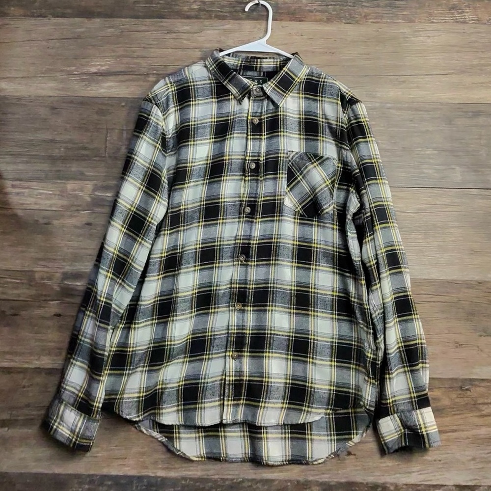 Jachs Black‎ and Yellow Plaid Flannel Casual Shirt